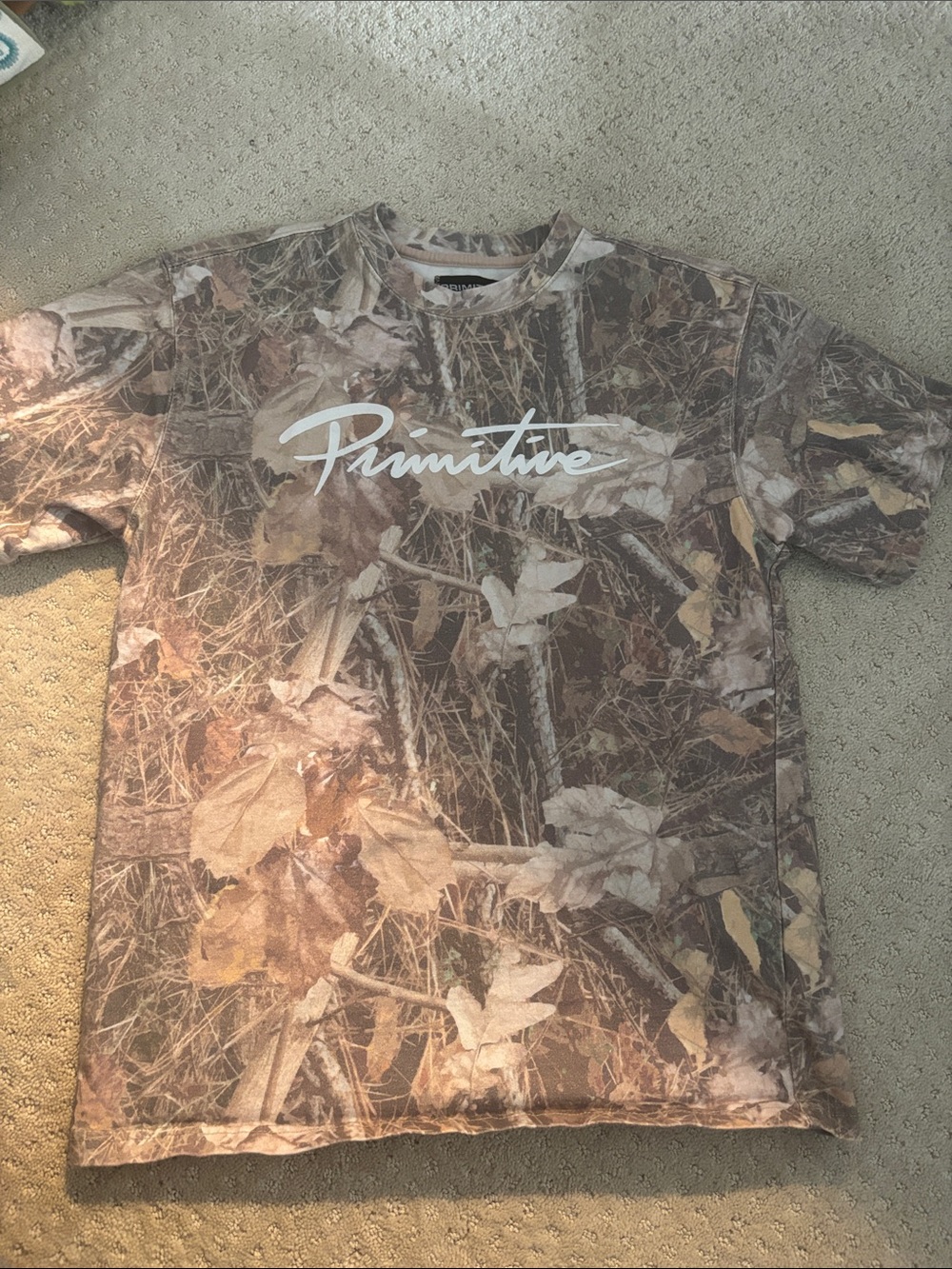 Primitive Brown Camo Short Sleeve Tee with White Script Logo